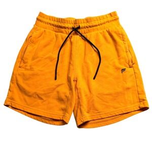 Fabletics Mens French Terry Athletic Shorts Orange Mustard Pockets Size S